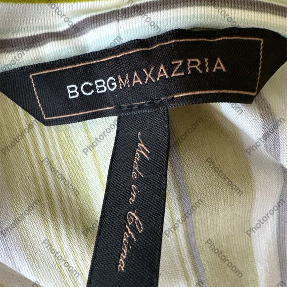 BCBG Maxazria Small Striped Faux Wrap Bodice Green Short Sleeve Top - Picture 7 of 7